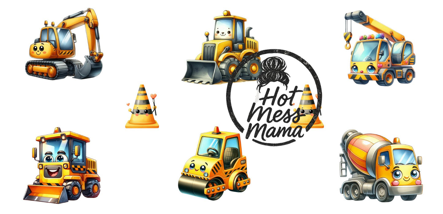Cute Construction Trucks PNG | UV DTF Digital Download