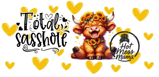 Total Sasshole – Highland Cow with Sunflowers PNG | UV DTF & Sublimation Digital Download